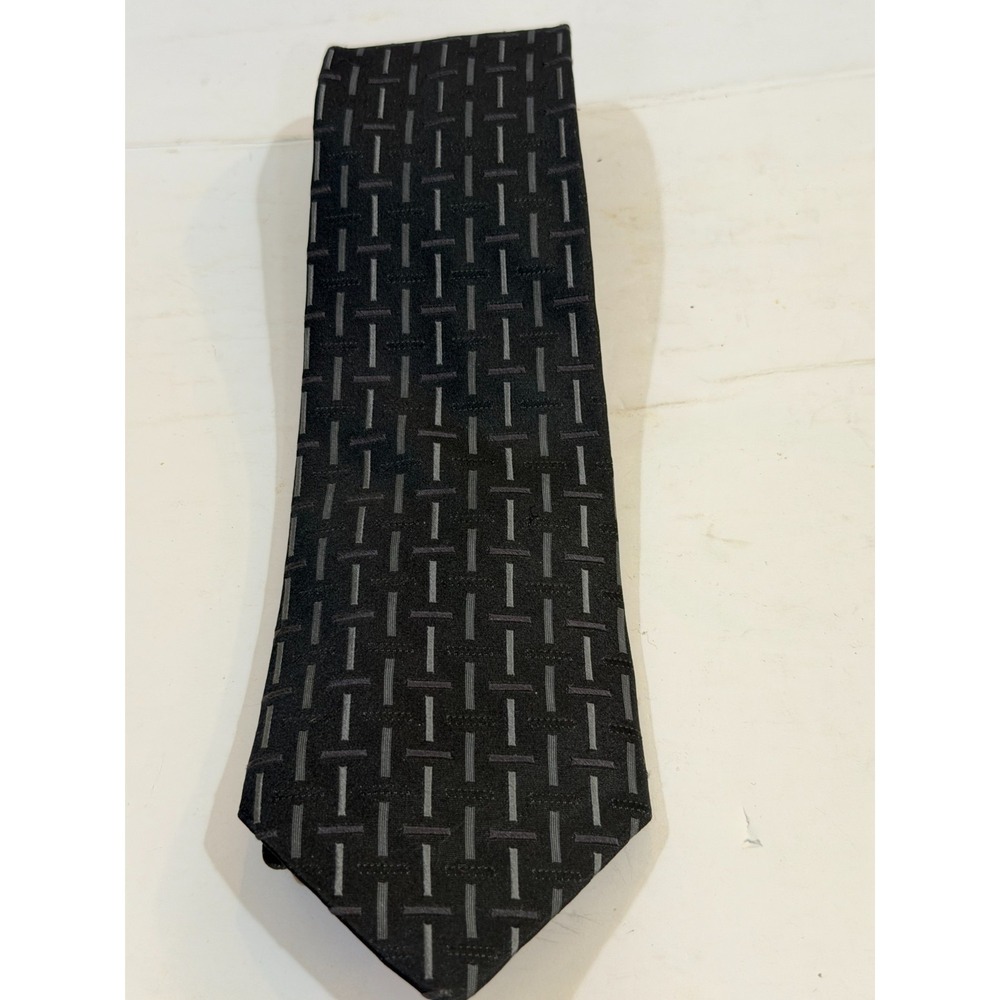 Villa Bugatti Mens 100% Silk Geometric Print Tie Dark Grey Length 63" Business